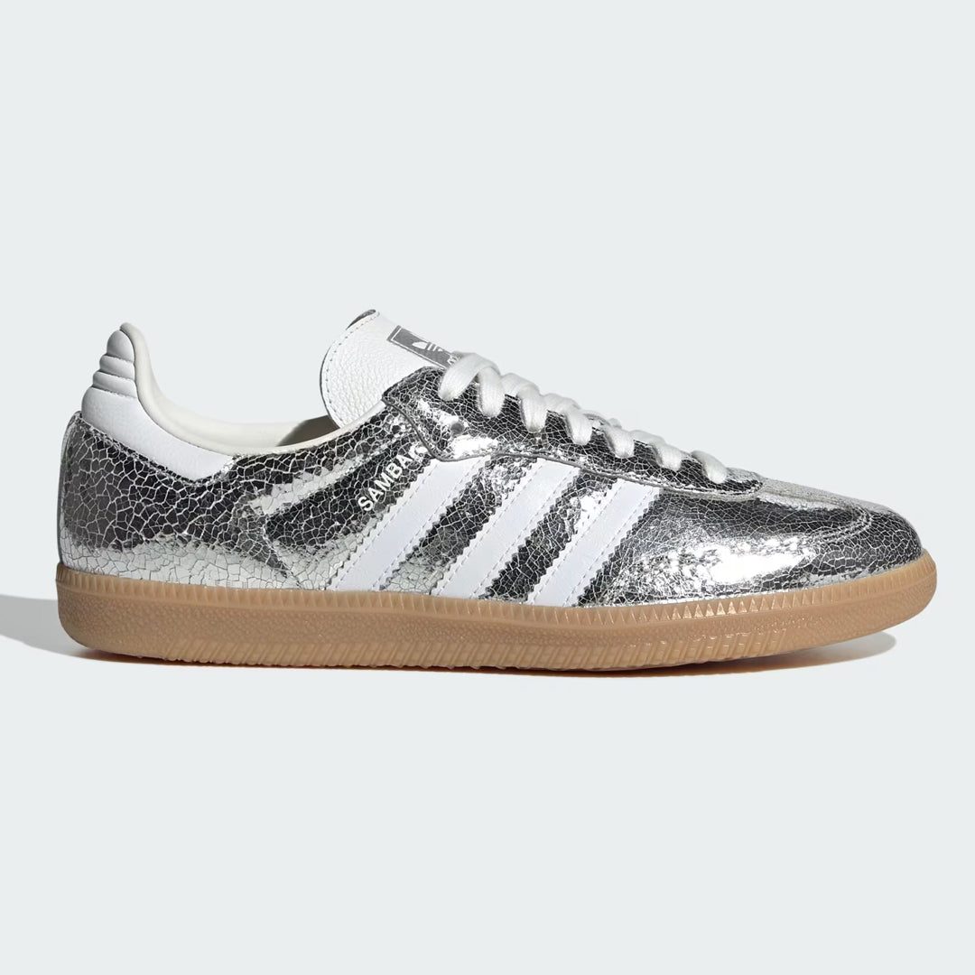 Adidas Samba Silver Metallic Cracked Leather